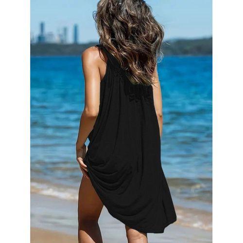 Kadın Omuzlardan Açık Yuvarlak Yaka Pileli Viskon Elbise