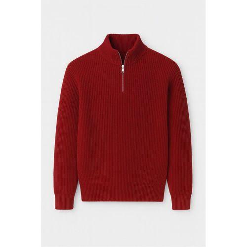Nolan Oversize Selanik Örgü Yarım Fermuar Erkek Triko Kazak - Kırmızı