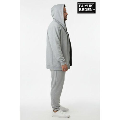 Erkek Büyük Beden Fermuarlı Kapüşonlu Sweatshirt Hırka - Rahat Kalıp SPR26BHR960