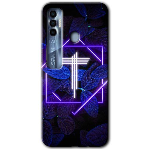 Potkal Hediye Fabrikası Tecno Spark 7 Pro Kılıf HD Desen Baskılı Arka Kapak - Dark Neon Yaprak T Harfi