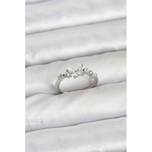 Kelebek Model Gümüş Renk Pirinç Kadın Yüzük