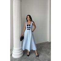 Bebe Mavi Fiyonk Garnili Dantelli Elbise