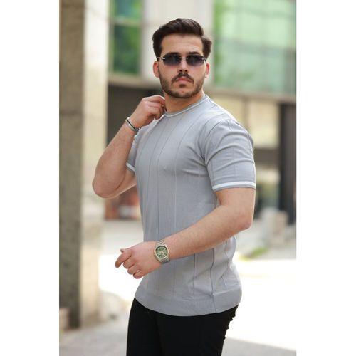 Erkek Bisiklet Yaka çizgi Desenli Ribanalı Kısa Kollu Tshirt