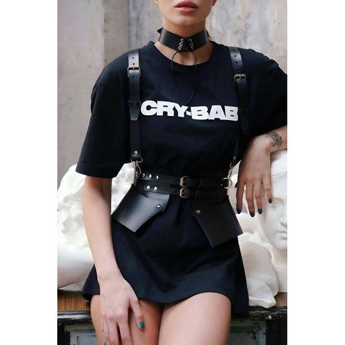 Elbise Ve T-shirt Üzeri Deri Şık Kemer Ve Choker Takım - Brf622