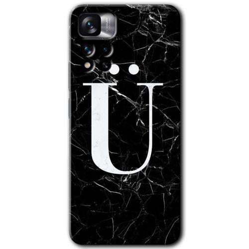 Redmi Note 11 Pro Plus 5G Kılıf HD Desen Baskılı Arka Kapak - Siyah Mermer Desenli Ü Harfi + Kırılmaz Cam