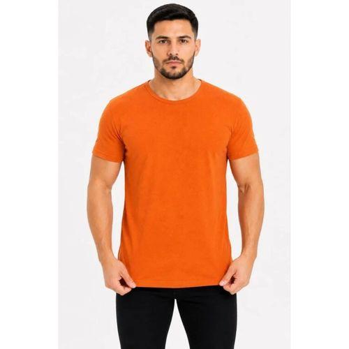 Erkek Basic Tişört Bisiklet Yaka Kısa Kol Günlük Yazlık Slim Fit T-Shirt - Turuncu