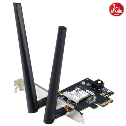 ASUS PCE-BE6500, BE6500, 2xAnten, 6500Mbps, Tri-Bant, 6GHz WİFİ 7, Bluetooth v5.4, WPA3, PCI-Express x1, PCIe Adapter