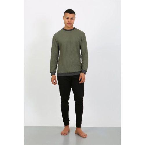 Erkek Uzun Kol Manşetli Paça Penye Pijama Takımı Haki