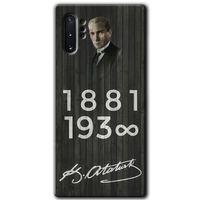Potkal Hediye Fabrikası Samsung Galaxy Note 10 Plus Kılıf HD Desen Baskılı Arka Kapak - Atatürk Ahşap İmza