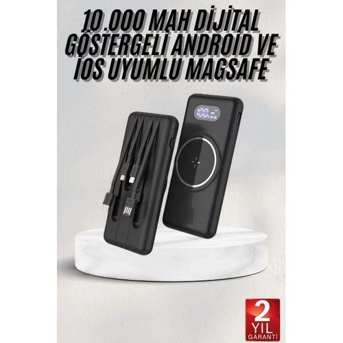 Wireless Powerbank 10000 Mah Led Ekranlı Dahili Kablolu Hızlı Şarj