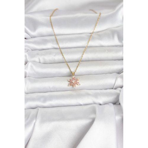 316L Çelik Zincir Gold Renk Pembe Lotus Model Kadın Kolye