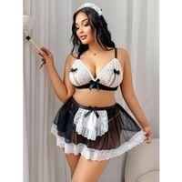 Kadın Büyük Beden Seksi Hizmetçi Kostüm Fantezi Transparan Tül Fantezi Erotik 8006