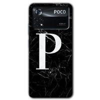 Poco x4 Pro Kılıf HD Desen Baskılı Arka Kapak + Temperli Cam - Siyah Mermer Desenli P Harfi