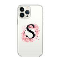 iPhone 13 Pro Max Pembe Çiçek Desen S Harfli Premium Şeffaf Silikon Kılıf