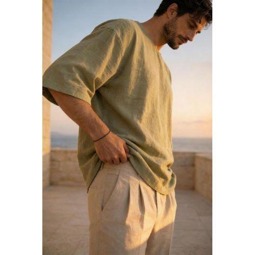 Castiel Bisiklet Yaka Fakir Kol Oversize Kısa Kol T-shirt - Haki
