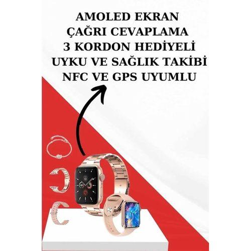 Wireless Şarjlı Pembe Akıllı Saat Ve Kablosuz Bluetooth Kulaklık Dokunmatik Kontrol