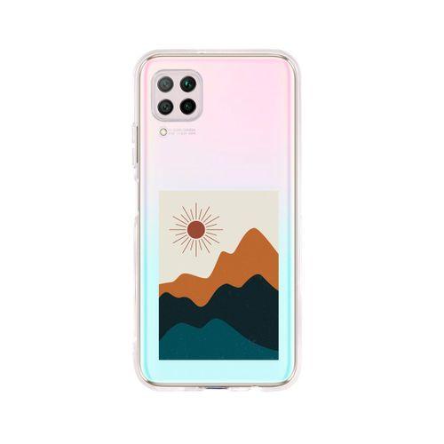 Huawei P40 Lite Mountain & Sun Desenli Premium Şeffaf Silikon Kılıf