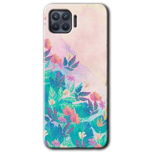 MRCİLETİSİM Oppo Reno 4 Lite Kılıf Kapak - Çizim Yapraklar +Hayalet Ekran Yandan Gözükmez