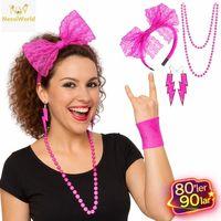 80’ler 90’lar Neon Pembe Parti Seti – Kolye Küpe Taç