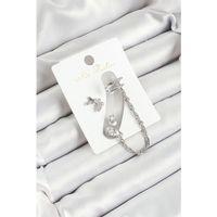 Pirinç Kelebek Figürlü Zirkon Taşlı Gümüş Renk 3'lü Kıkırdak Kadın Küpe Set