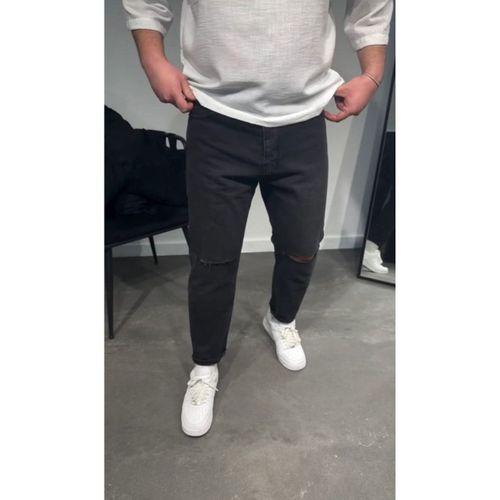 Erkek Siyah Dizi Yırtık Boyfriend Jean