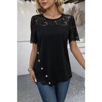 Kadın Kısa Kollu Dantel Detaylı Yandan Düğmeli Waffle Bluz