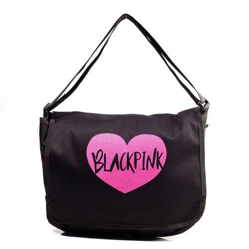 Unisex Black Pink Kalp Logo Baskılı Desenli Postacı Çantası ve Omuz Çantası