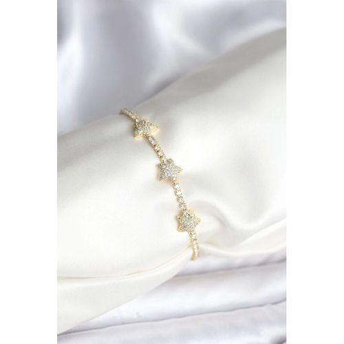 Yıldız Model Zirkon Taşlı Gold Renk Pirinç Su Yolu Kadın Bileklik