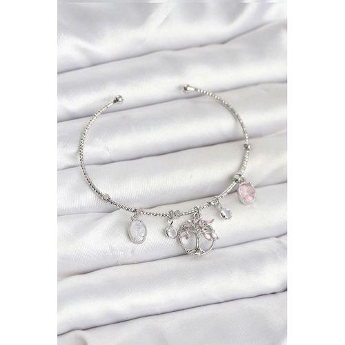 Hayat Ağacı Charmlı Gümüş Renk Pirinç Kadın Bileklik