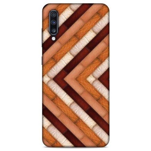 Samsung Galaxy A70s Kılıf Patchwork (40) Fit Silikon Kılıf Kahverengi Beyaz