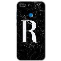 Honor 9 Lite HD Baskılı Kılıf + 9D Tam Ekran Koruyucu - Siyah Mermer Desenli R Harfi
