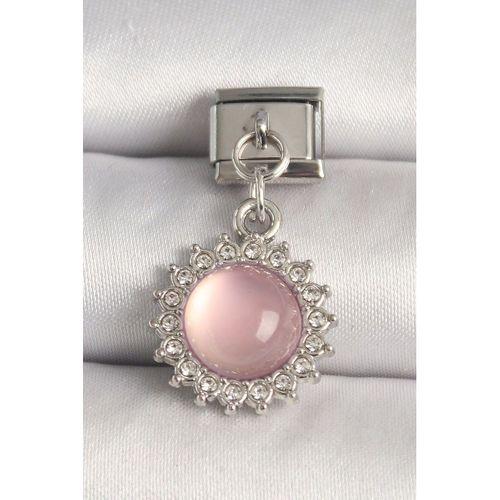 316L Çelik Gümüş Renk Pembe Mineli Zirkon Taşlı Güneş Model Nomination Charm