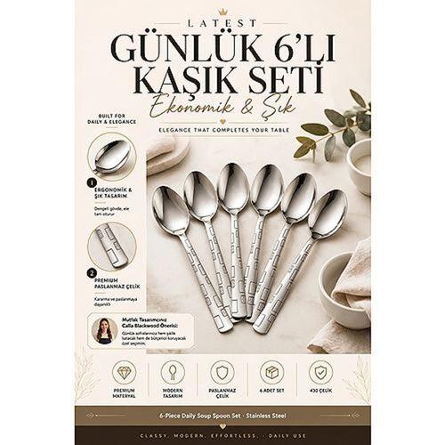 6lı Çelik Ekonomik Yemek Kaşığı Seti Günlük Çorba Kaşıkları 723568