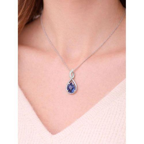 Gümüş Su Damlası Pırlanta Model Safir Zirkon Taşlı Gümüş Kolye