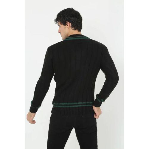 Erkek V Yaka Örgülü Kazak - Siyah