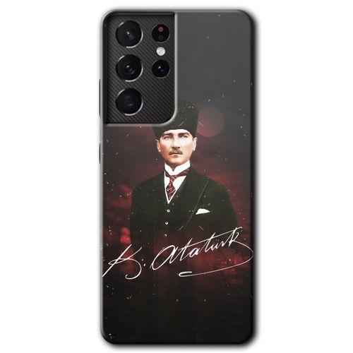 Galaxy S21 Ultra Kılıf HD Desen Baskılı Arka Kapak - Kemal Atatürk