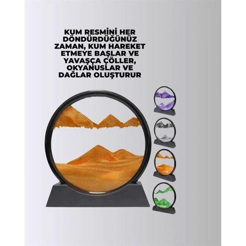 Rahatlatıcı Kum Sanatı – Yuvarlak Cam Çerçeveli Hareketli Kum Resmi, Ofis Ve Ev İçin Etkileşimli Masaüstü Süs