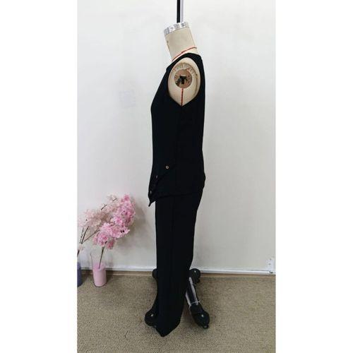 Kadın Askılı Yuvarlak Yakalı önü Asimetrik Detaylı Düğmeli Aerobin Bluz Ve Pantolon Ikili Takım