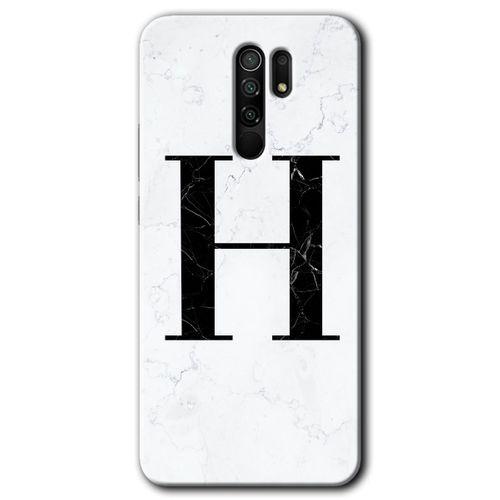 MRCİLETİSİM Xiaomi Redmi 9 Kılıf Baskılı Kapak - Beyaz Mermer Desenli H Harfi + 5D Tam Kaplayan Cam