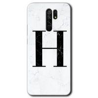MRCİLETİSİM Xiaomi Redmi 9 Kılıf Baskılı Kapak - Beyaz Mermer Desenli H Harfi + 5D Tam Kaplayan Cam