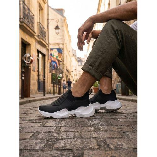 BA0402 Bağcıksız Rahat Yüksek Taban Siyah Erkek Spor Yarım Bilek Bot