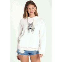 Watercolor Wolf Baskılı Kadın Kapüşonlu Beyaz Sweatshirt