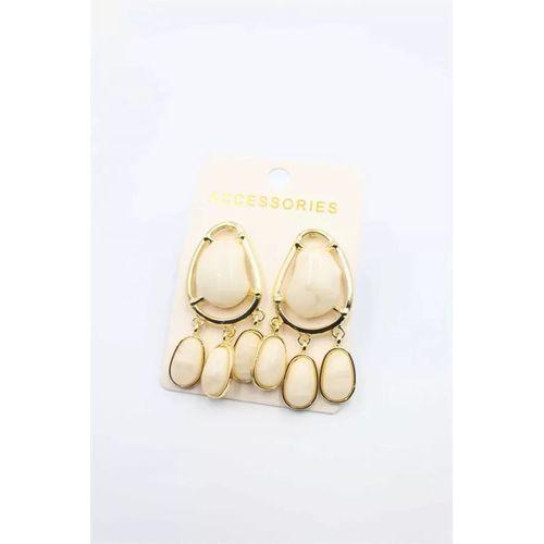 Taşlı Küpe - Krem