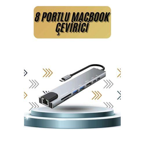 8 Portlu Macbook Çevirici Type C Hub  Sd Tf Usb Çoğaltıcı Ethernet