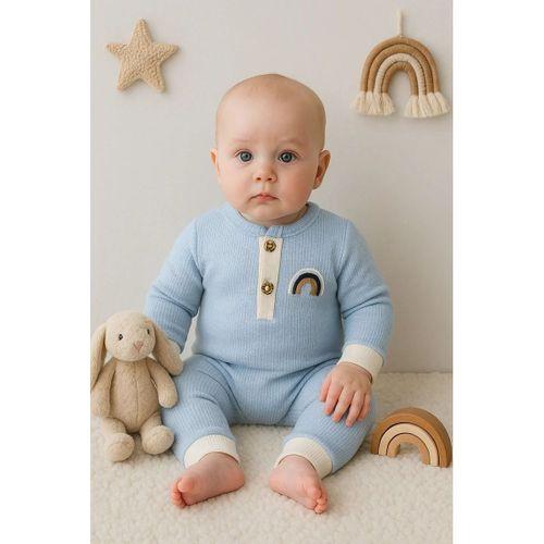 Waffle Gökkuşağı Nakışlı Erkek Bebek Tulumu