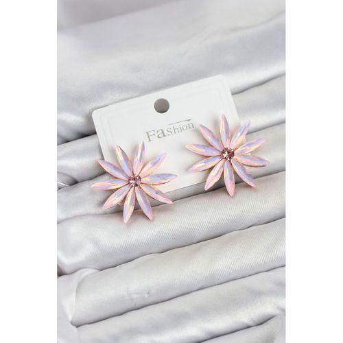 Pembe Kristal Taşlı Lotus Model Kadın Küpe