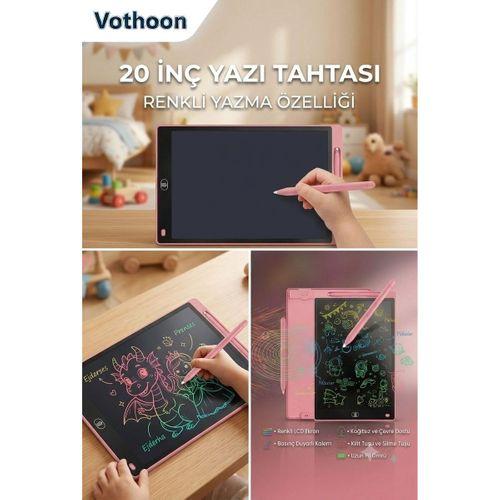 20 Inc Renkli Lcd Grafik Dijital Kalemli Çizim Tableti Yazı Tahta Not Yazma Eğitim Tableti Pembe