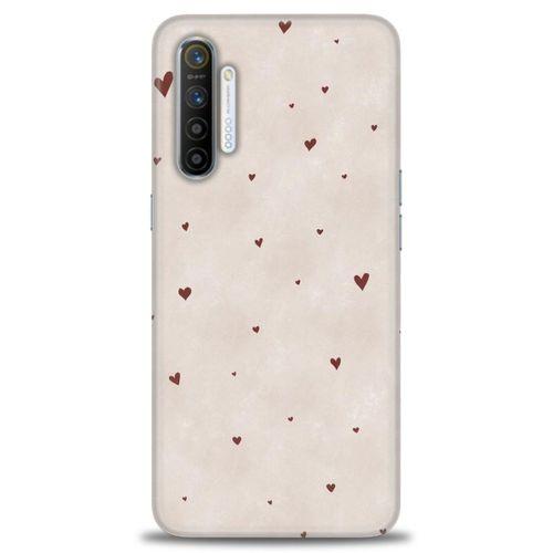 Realme XT Kılıf HD Baskılı Kılıf - Kahve Kalpler + Tam Ekran Koruyucu