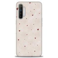 Realme XT Kılıf HD Baskılı Kılıf - Kahve Kalpler + Tam Ekran Koruyucu