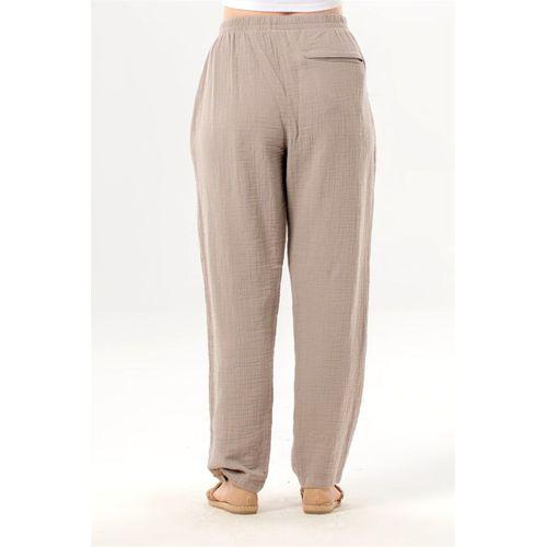 Beli Lastikli Yandan Çift Cepli Müslin Şalvar Pantolon Taş Tas